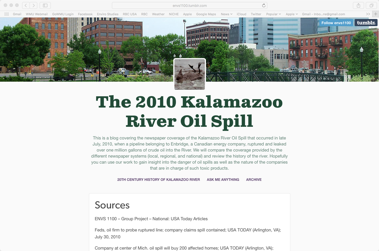 Kalamazoo River Oil Spill website grab