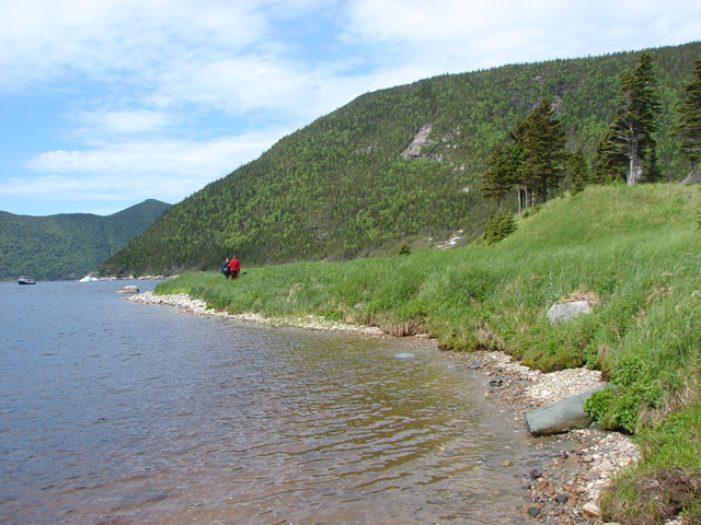 The shoreline at Sans Fond showing the flat terrace that made this site appealing to French fishing crews.